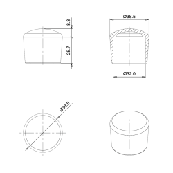 Embout Enveloppant Caoutchouc Thermoplastique Flexible NOIR pour Tube de Diamètre 32 mm - embout enveloppant - embout - ajile
