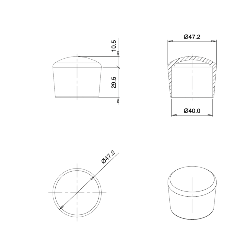 Tappo Puntale Calzante Morbido di Gomma Termoplastica NERO per Tubolari di 40 mm di Diametro - coprivite-copridado - ajile