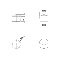 Thermoplastic Rubber Bush Ferrule BLACK for 45 mm Diameter Tube - finishing caps - screw-nut cap - ajile
