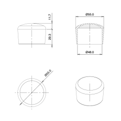Thermoplastic Rubber Bush Ferrule BLACK for 48 mm Diameter Tube - finishing caps - screw-nut cap - ajile