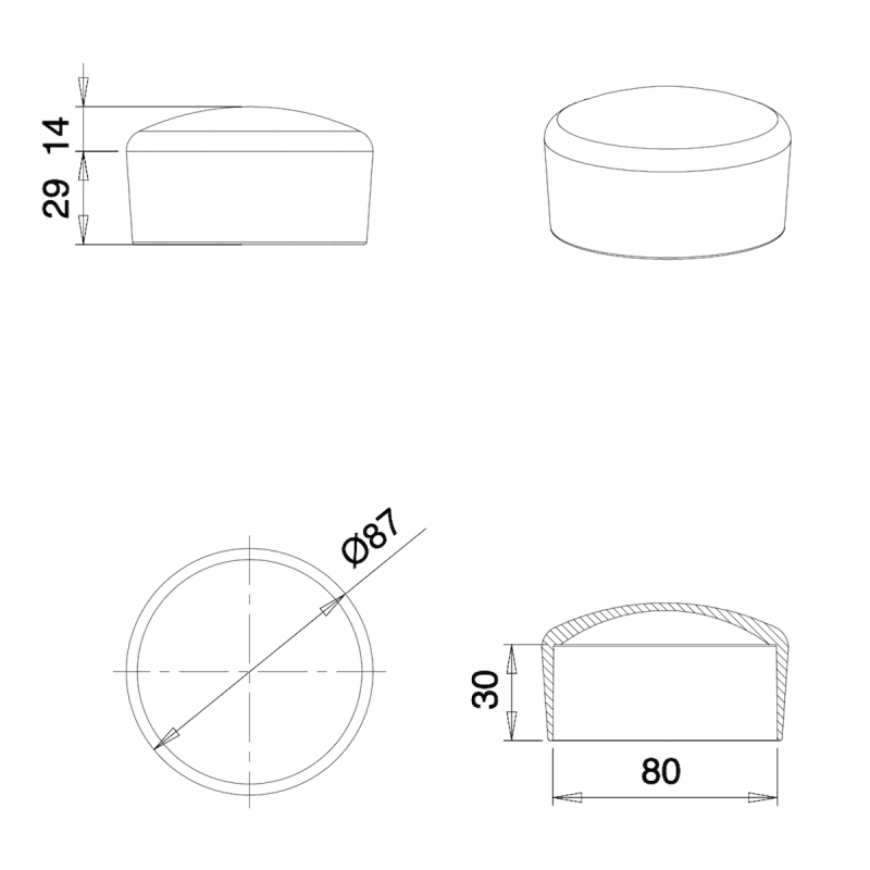 Thermoplastic Rubber Bush Ferrule BLACK for 80 mm Diameter Tube - finishing caps - screw-nut cap - ajile