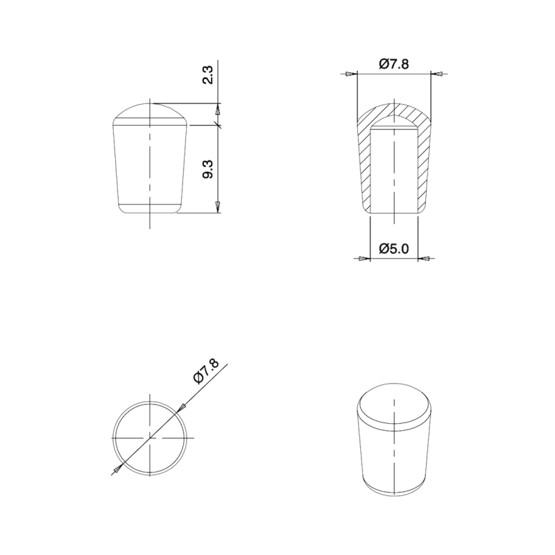 Thermoplastic Rubber Bush Ferrule WHITE for 5 mm Diameter Tube - finishing caps - screw-nut cap - ajile