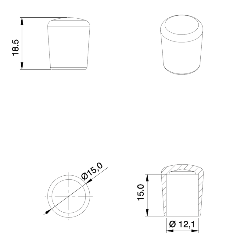 Thermoplastic Rubber Bush Ferrule WHITE for 12 mm Diameter Tube - finishing caps - screw-nut cap - ajile