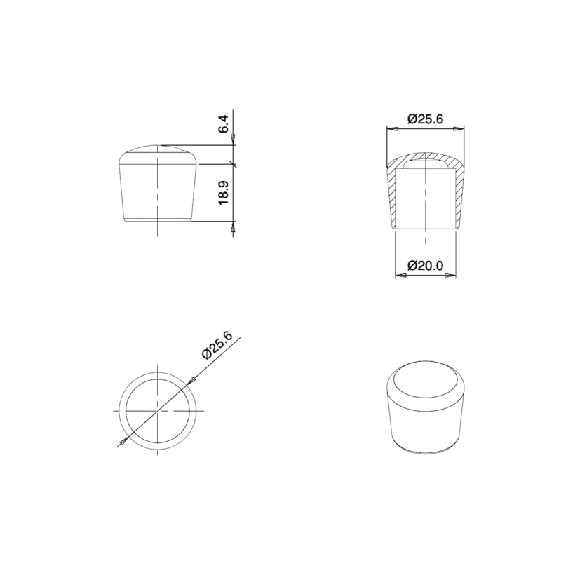 Thermoplastic Rubber Bush Ferrule WHITE for 20 mm Diameter Tube - finishing caps - screw-nut cap - ajile