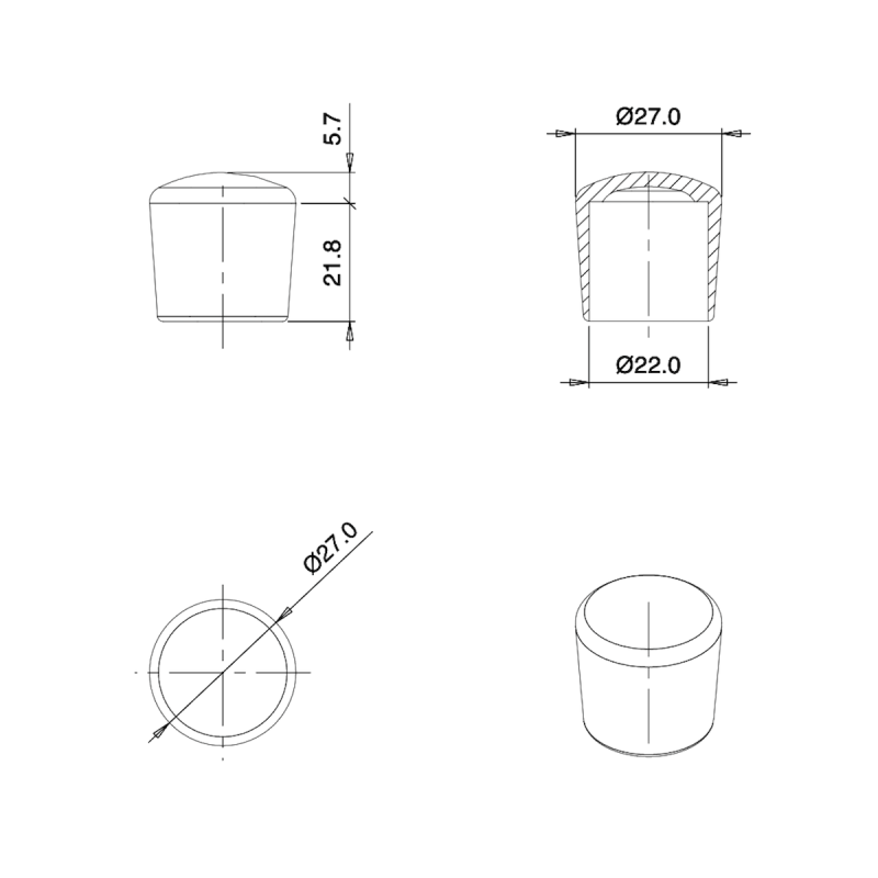 Embout Enveloppant Caoutchouc Thermoplastique Flexible BLANC pour Tube de Diamètre 22 mm - embout enveloppant - embout - ajile