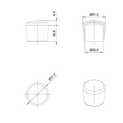 Thermoplastic Rubber Bush Ferrule WHITE for 25 mm Diameter Tube - finishing caps - screw-nut cap - ajile