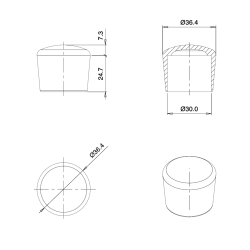 Thermoplastic Rubber Bush Ferrule WHITE for 30 mm Diameter Tube - finishing caps - screw-nut cap - ajile