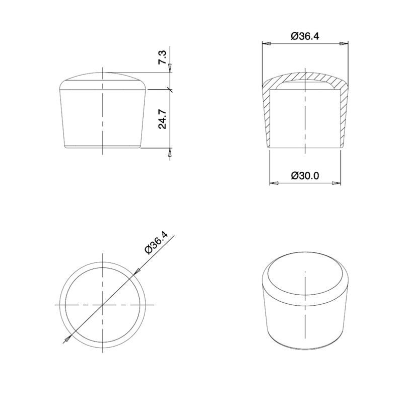 Thermoplastic Rubber Bush Ferrule WHITE for 30 mm Diameter Tube - finishing caps - screw-nut cap - ajile