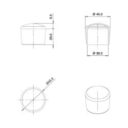 Tappo Puntale Calzante Morbido di Gomma Termoplastica BIANCO per Tubolari di 38 mm di Diametro - coprivite-copridado - ajile