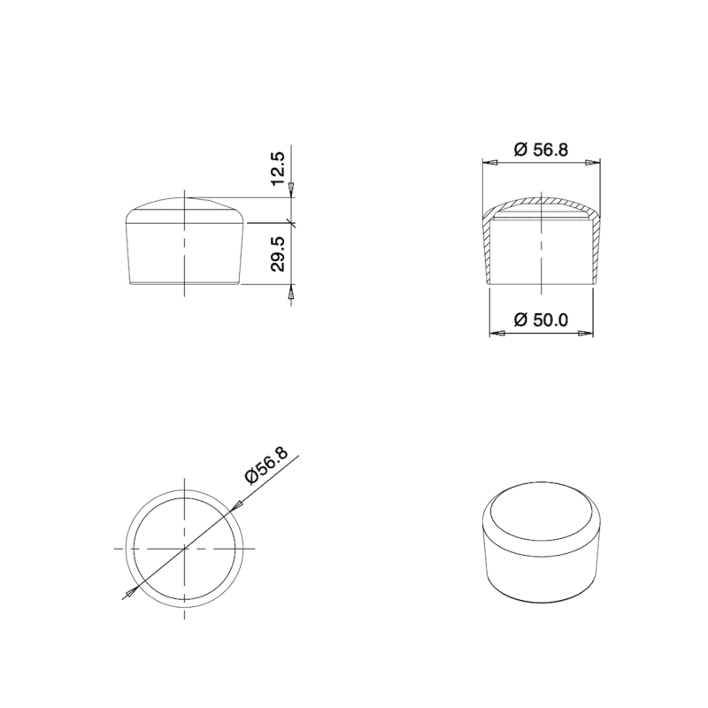 Thermoplastic Rubber Bush Ferrule WHITE for 50 mm Diameter Tube - finishing caps - screw-nut cap - ajile