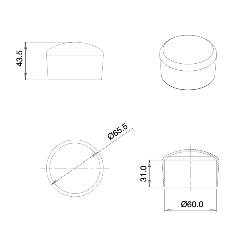 Thermoplastic Rubber Bush Ferrule WHITE for 60 mm Diameter Tube - finishing caps - screw-nut cap - ajile