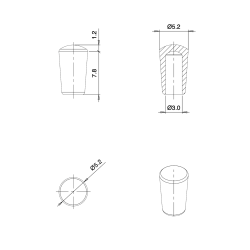 Thermoplastic Rubber Bush Ferrule BLACK for 3 mm Diameter Tube - finishing caps - screw-nut cap - ajile