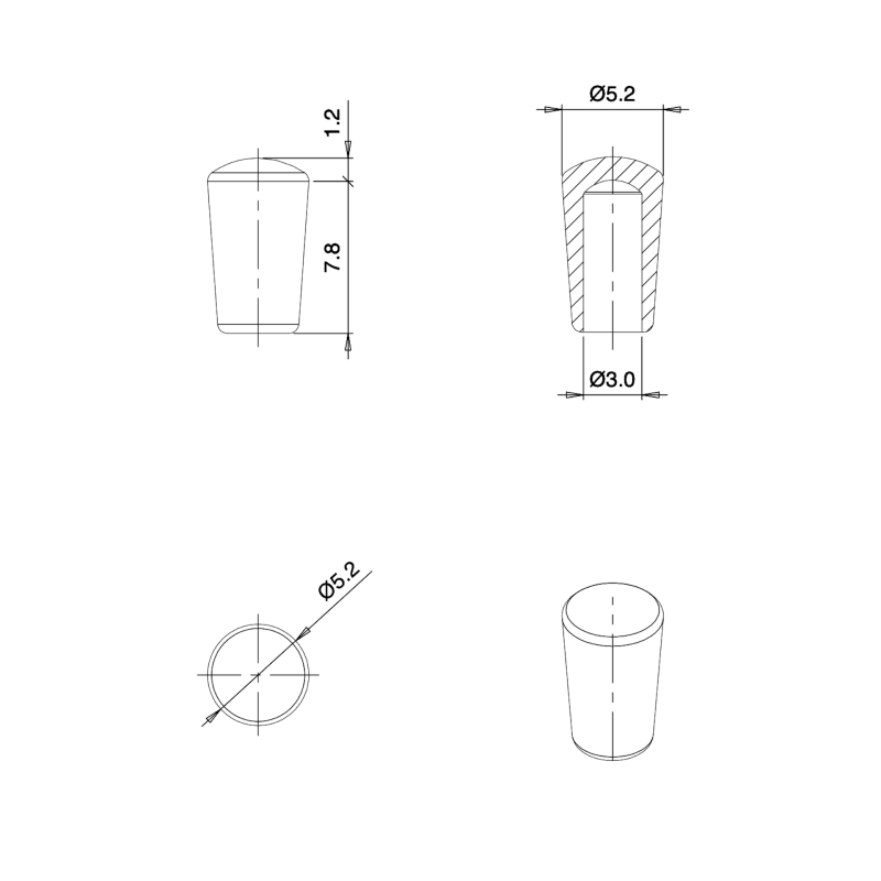 Embout Enveloppant Caoutchouc Thermoplastique Flexible NOIR pour Tube de Diamètre 3 mm - embout enveloppant - embout - ajile