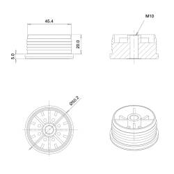Round M10 threaded ribbed insert for 50 mm OUTER diam. round tube - BLACK