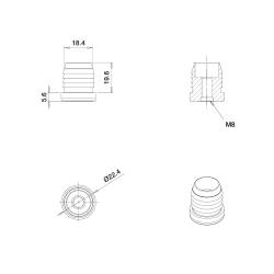 Embout plastique rond pour tube diam. EXTÉRIEUR 22 mm avec trou fileté diam. 8 mm (M8)