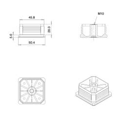 Embout plastique carré pour tube 50 x 50 mm avec trou fileté diam. 10 mm (M10)