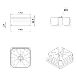 M10 Fussstopfen mit Gewindeloch für Quadratrohr 60 x 60 mm Aussenmass SCHWARZ