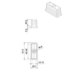 Embout plastique rectangulaire pour tube 50 x 20 mm avec trou fileté diam. 8 mm (M8)