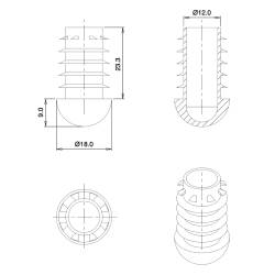 Round Finishing Semispherical Ribbed Insert BLACK diameter 18 mm