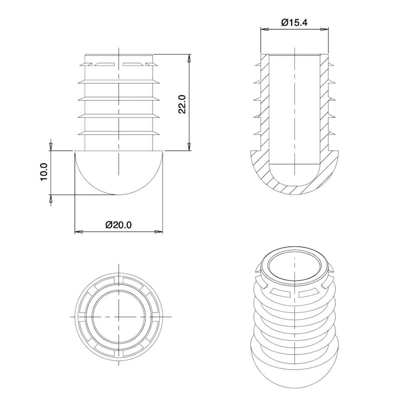 Inserto Rotondo Semisferico di Finitura NERO diametro 20 mm
