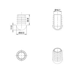 Round Finishing Semispherical Ribbed Insert BLACK diameter 22 mm