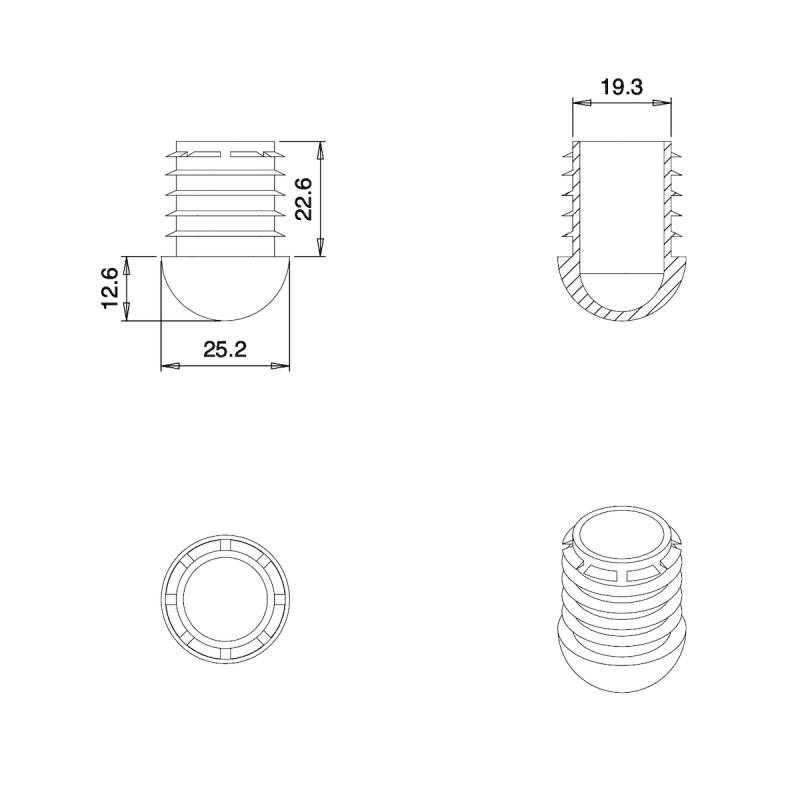 Round Finishing Semispherical Ribbed Insert BLACK diameter 25 mm