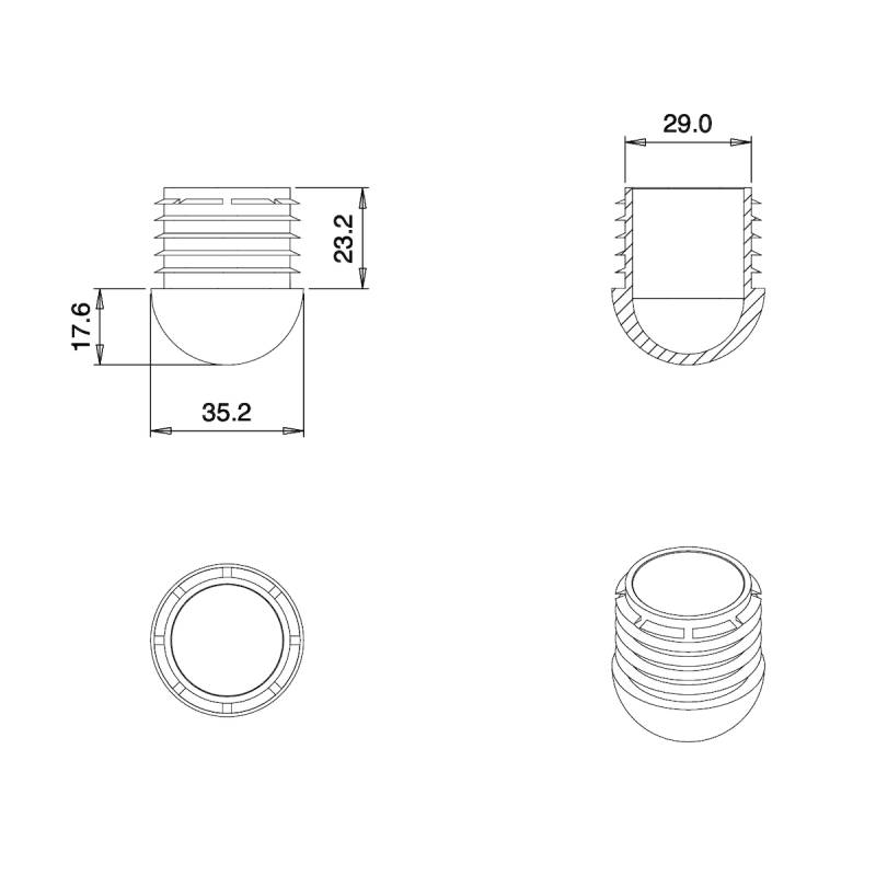 Round Finishing Semispherical Ribbed Insert BLACK diameter 35 mm