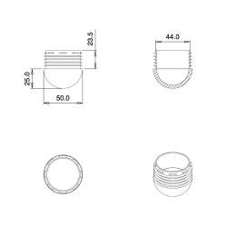 Embout Rond Bombé de Finition NOIR diamètre 50 mm
