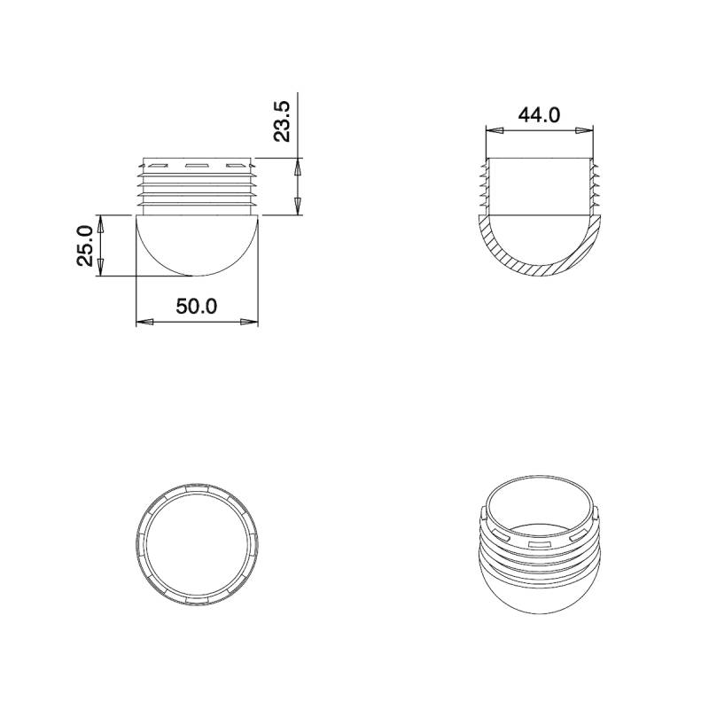 Round Finishing Semispherical Ribbed Insert BLACK diameter 50 mm