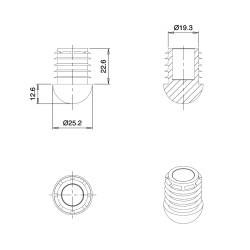 Anti-Skid Round Semispherical Ribbed Insert BLACK diameter 25 mm