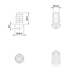 Embout Rond Bombé Antidérapant GRIS diamètre 18 mm