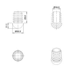 Anti-Skid Round Semispherical Ribbed Insert GREY diameter 22 mm