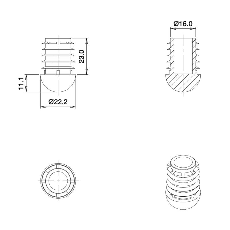 Inserto Antiscivolo Rotondo Semisferico GRIGIO 22 mm