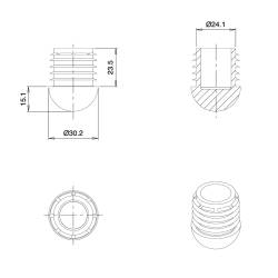 Anti-Skid Round Semispherical Ribbed Insert GREY diameter 30 mm