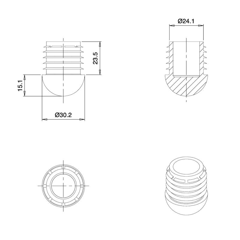 Anti-Skid Round Semispherical Ribbed Insert GREY diameter 30 mm