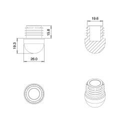 Inserto Rotondo Semisferico Rinforzato NERO diametro 25 mm