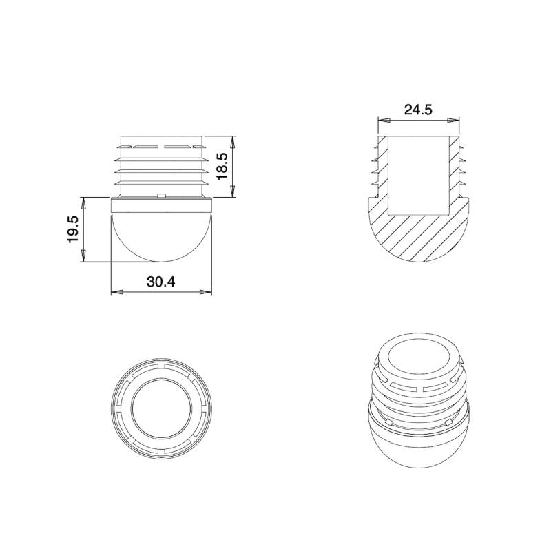 Round Reinforced Semispherical Insert BLACK 30 mm diameter