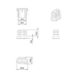 Oval end cap for feet and tubes - Black White - MULTIPLE SIZES