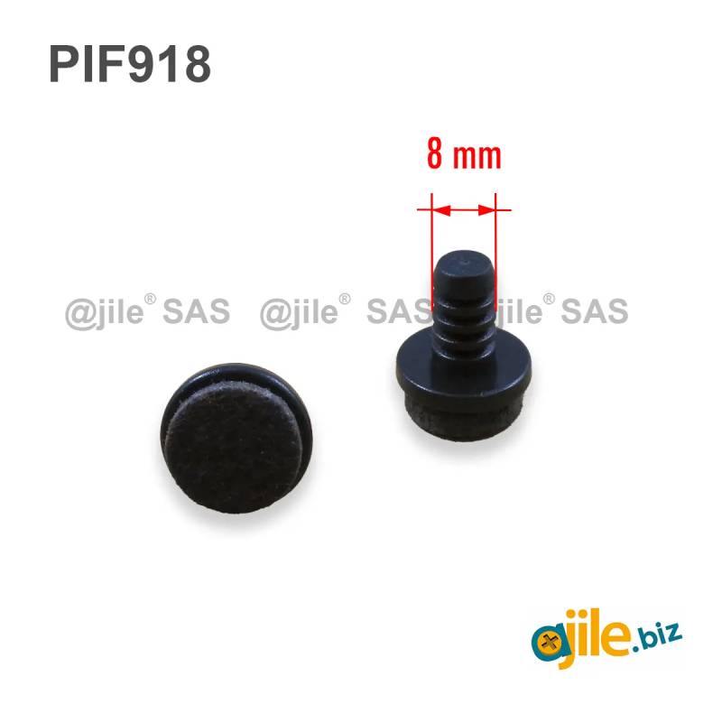 Puntale di diam. 18 mm a fungo con diam. 8 mm di plastica costampato con feltro.