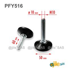 Pied réglable fileté M10 x 60 mm Base Plastique Diamètre 50 mm