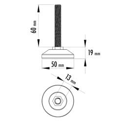 M10 L 60 mm Adjustable foot 50 mm base - Zinc plated steel with plastic base