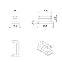 Extra-flat rectangular end cap - Black White - Ajile