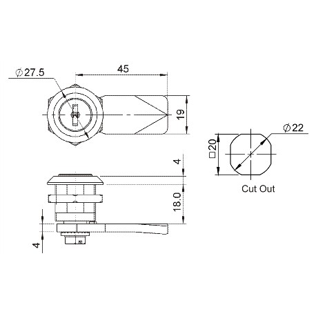 Verrou à came plate clé 1333 tête polyamide noir