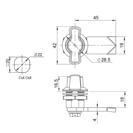 Verrou à came plate tête papillon polyamide noir