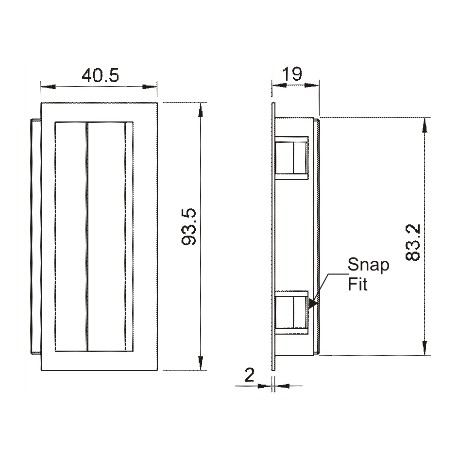 Poignée encastrable 40,5x93,5x19 PA noir