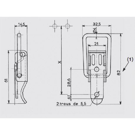 Chiusura a leva 82 x 32,5 mm in acciaio