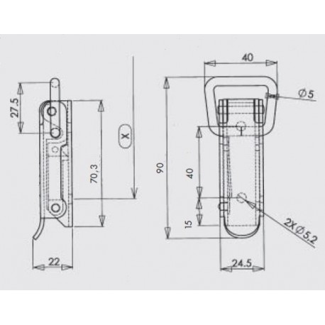 Chiusura a leva 90 x 40 mm in acciaio