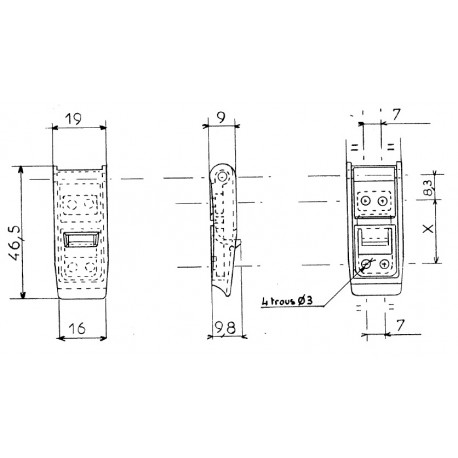 Grenouillère en plastique avec crochet, L 46,5 mm, l 19 mm, polyamide noir