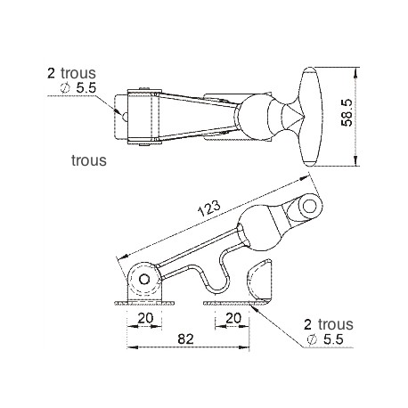 Grenouillière caoutchouc longueur 124 mm avec crochet métallique