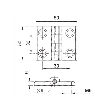 Charnière plastique 50x50x6mm polyamide noir